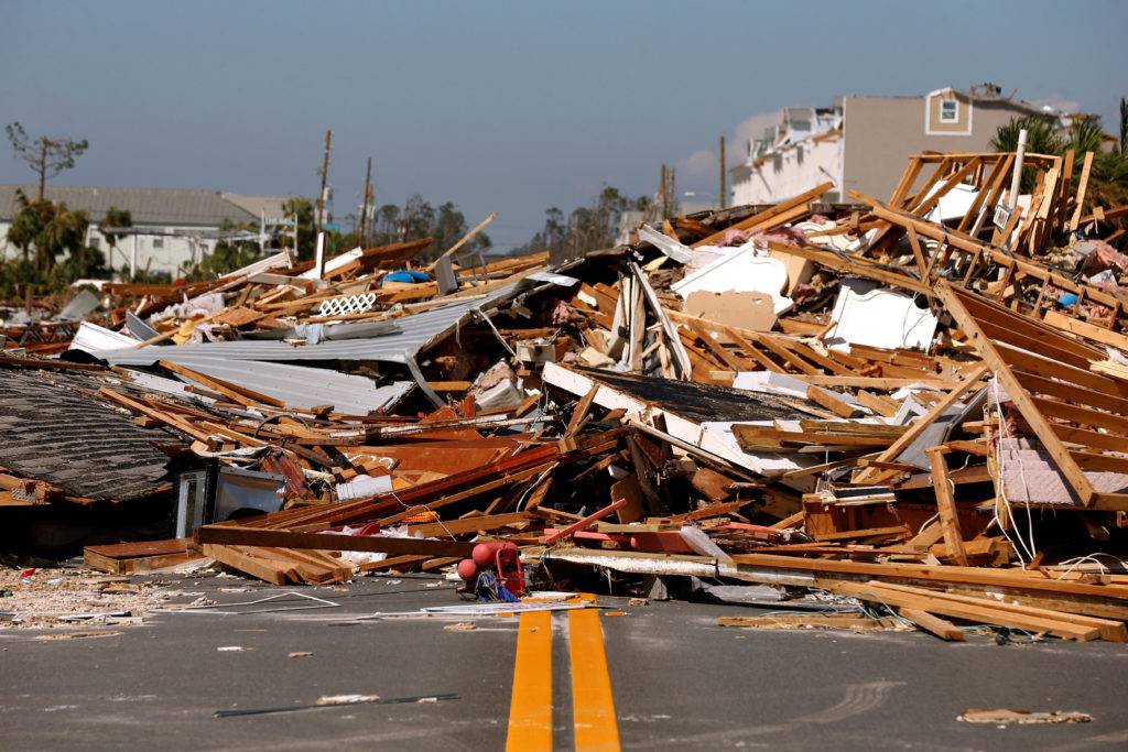 Rubble left in the aftermath of Hurricane Michael is pictured in Mexico Beach