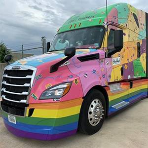 A picture of a truck decorated to support LGBT Truckers